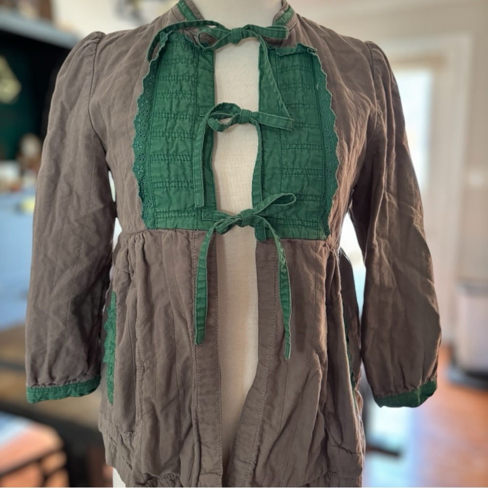 Vintage Marc Jacobs Eyelet Tie Front Jacket Green Grey Mandarin Collar Size 6